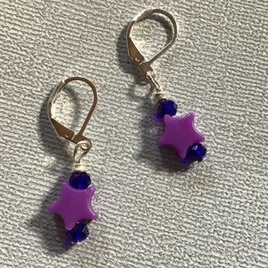 🌌 Cosmic Elegance: Purple Stars and Blue Crystals Earrings 🌌